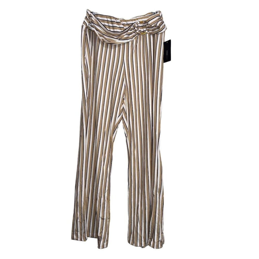 Striped High-Waisted Wide-Leg Pants By Robert Louis L Polyester & Spandex